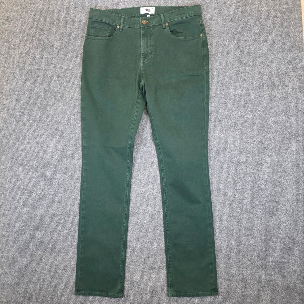 PAIGE Federal Slim Straight Leg Pants Deep Ivy Green Stretch Mens 34X33 (ACTUAL)